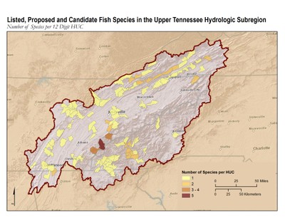 Map of Listed, Proposed, and Candidate Fish in the UTRB