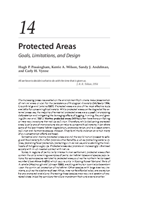 Protected Areas: Goals, Limitations, and Design