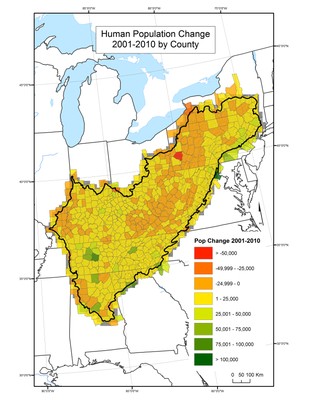 Human Population Change by County from 2001-2010